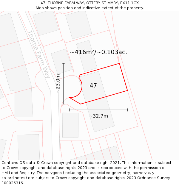 47, THORNE FARM WAY, OTTERY ST MARY, EX11 1GX: Plot and title map