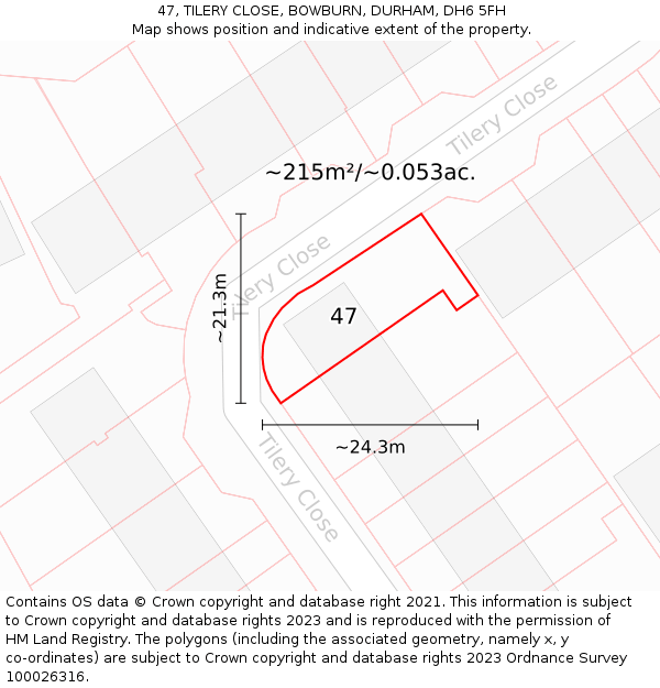 47, TILERY CLOSE, BOWBURN, DURHAM, DH6 5FH: Plot and title map
