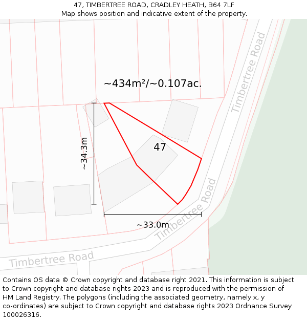 47, TIMBERTREE ROAD, CRADLEY HEATH, B64 7LF: Plot and title map