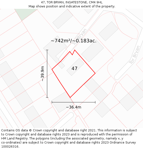 47, TOR BRYAN, INGATESTONE, CM4 9HL: Plot and title map