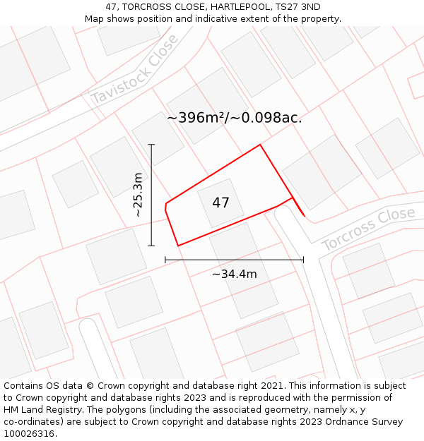47, TORCROSS CLOSE, HARTLEPOOL, TS27 3ND: Plot and title map