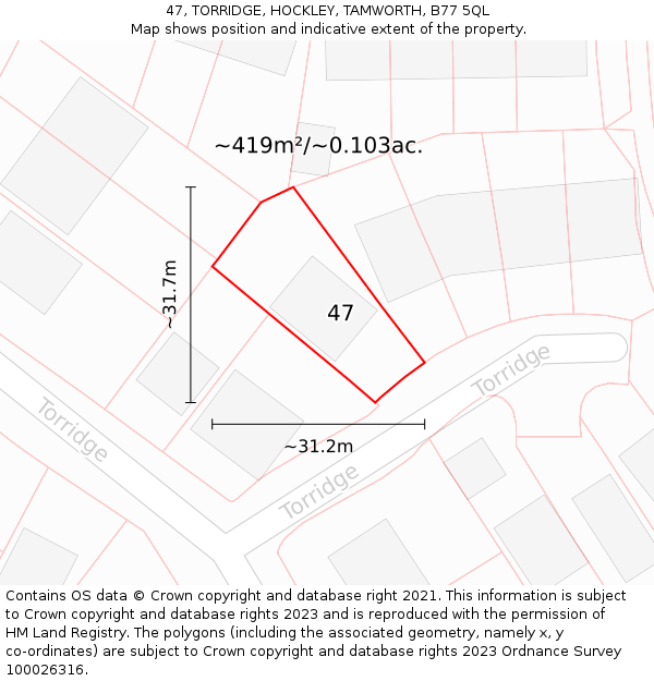 47, TORRIDGE, HOCKLEY, TAMWORTH, B77 5QL: Plot and title map