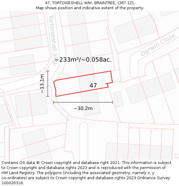 47, TORTOISESHELL WAY, BRAINTREE, CM7 1ZL: Plot and title map