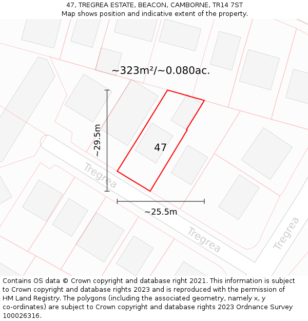 47, TREGREA ESTATE, BEACON, CAMBORNE, TR14 7ST: Plot and title map