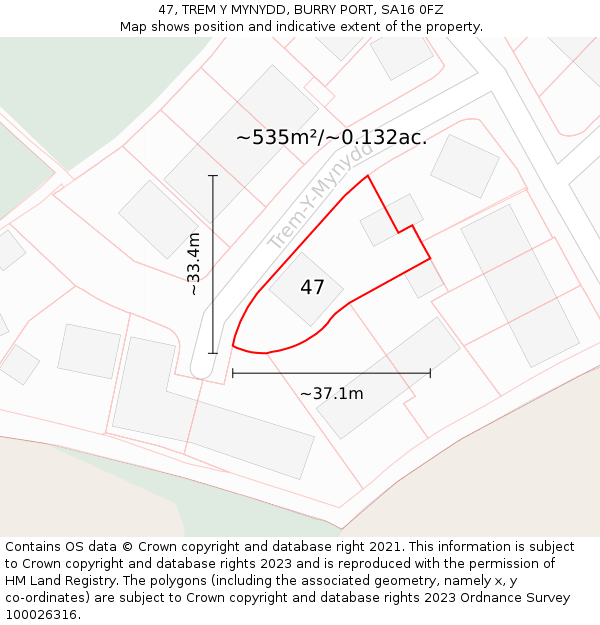 47, TREM Y MYNYDD, BURRY PORT, SA16 0FZ: Plot and title map