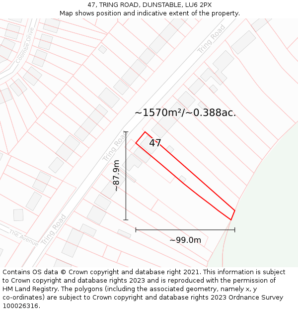 47, TRING ROAD, DUNSTABLE, LU6 2PX: Plot and title map