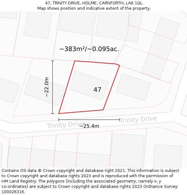 47, TRINITY DRIVE, HOLME, CARNFORTH, LA6 1QL: Plot and title map