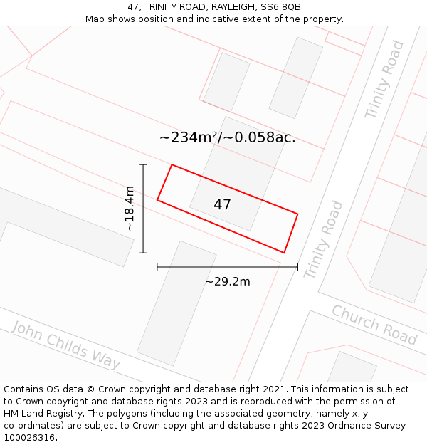 47, TRINITY ROAD, RAYLEIGH, SS6 8QB: Plot and title map
