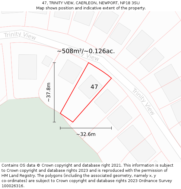47, TRINITY VIEW, CAERLEON, NEWPORT, NP18 3SU: Plot and title map