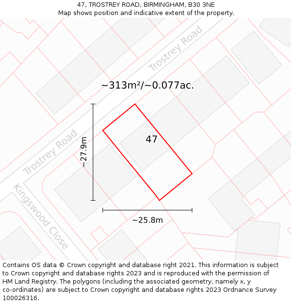 47, TROSTREY ROAD, BIRMINGHAM, B30 3NE: Plot and title map