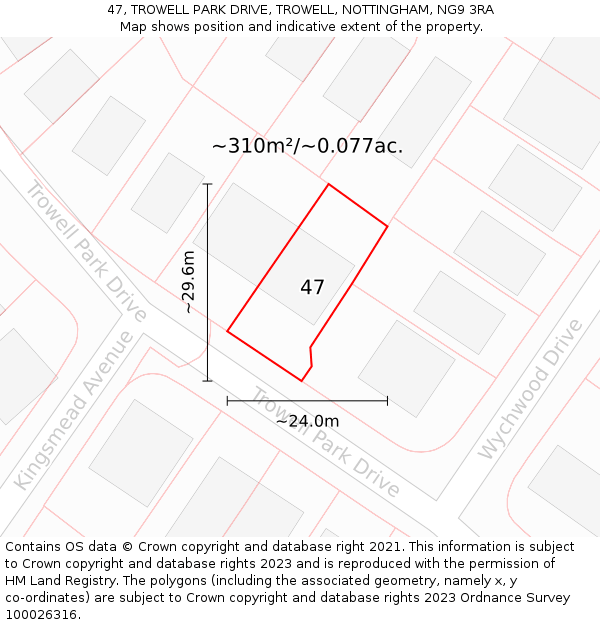 47, TROWELL PARK DRIVE, TROWELL, NOTTINGHAM, NG9 3RA: Plot and title map