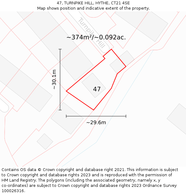 47, TURNPIKE HILL, HYTHE, CT21 4SE: Plot and title map