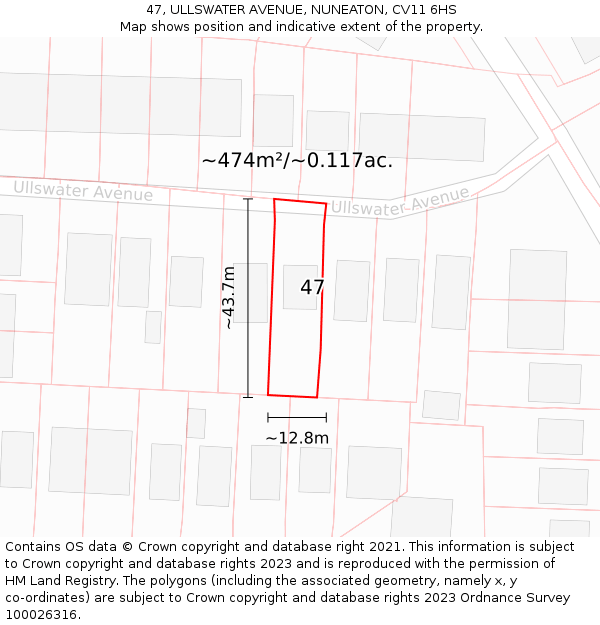 47, ULLSWATER AVENUE, NUNEATON, CV11 6HS: Plot and title map
