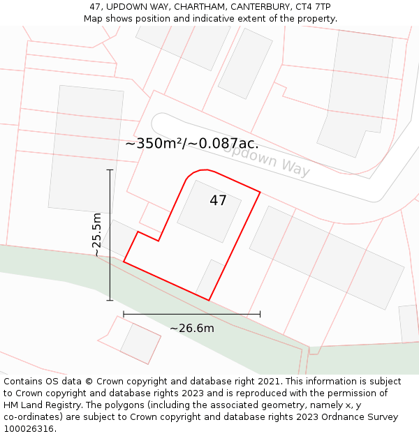 47, UPDOWN WAY, CHARTHAM, CANTERBURY, CT4 7TP: Plot and title map
