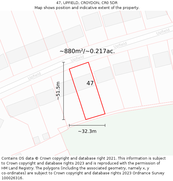 47, UPFIELD, CROYDON, CR0 5DR: Plot and title map