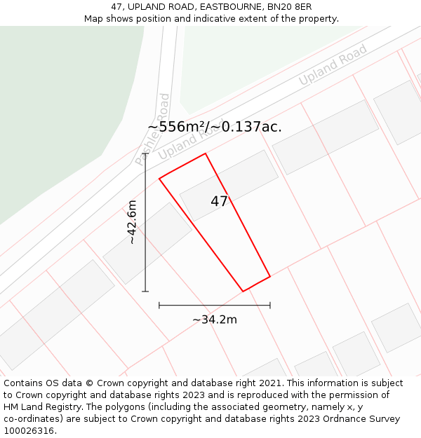 47, UPLAND ROAD, EASTBOURNE, BN20 8ER: Plot and title map