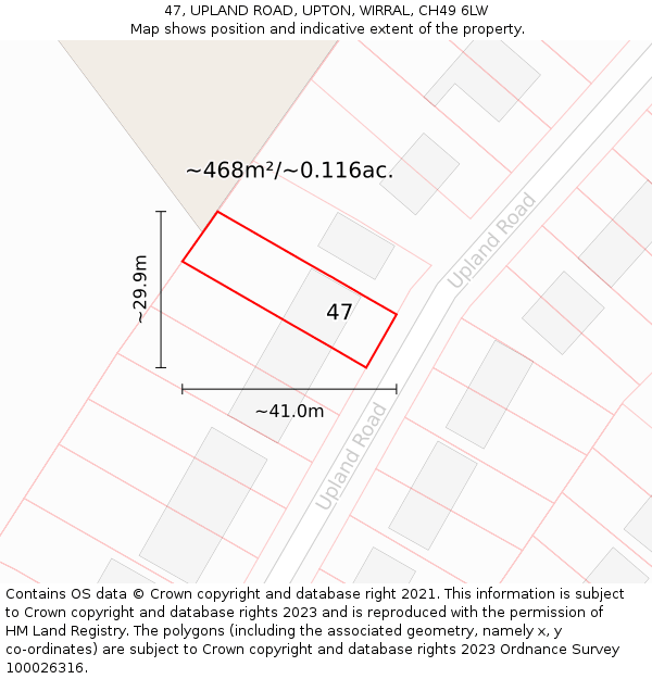 47, UPLAND ROAD, UPTON, WIRRAL, CH49 6LW: Plot and title map