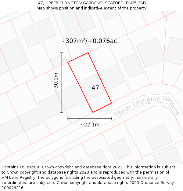 47, UPPER CHYNGTON GARDENS, SEAFORD, BN25 3SB: Plot and title map