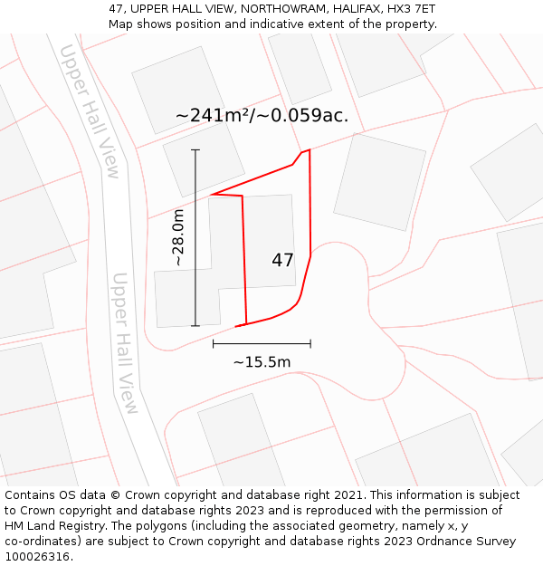 47, UPPER HALL VIEW, NORTHOWRAM, HALIFAX, HX3 7ET: Plot and title map