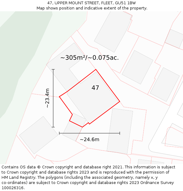 47, UPPER MOUNT STREET, FLEET, GU51 1BW: Plot and title map