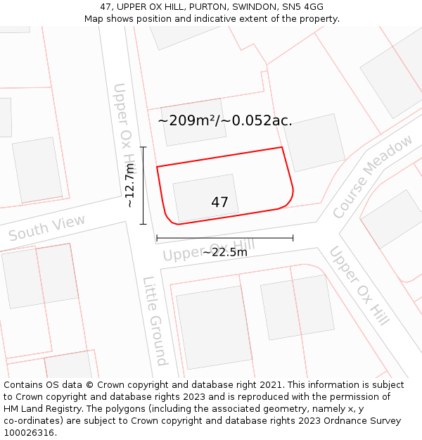 47, UPPER OX HILL, PURTON, SWINDON, SN5 4GG: Plot and title map