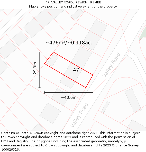 47, VALLEY ROAD, IPSWICH, IP1 4EE: Plot and title map