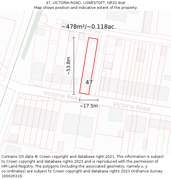 47, VICTORIA ROAD, LOWESTOFT, NR33 9LW: Plot and title map