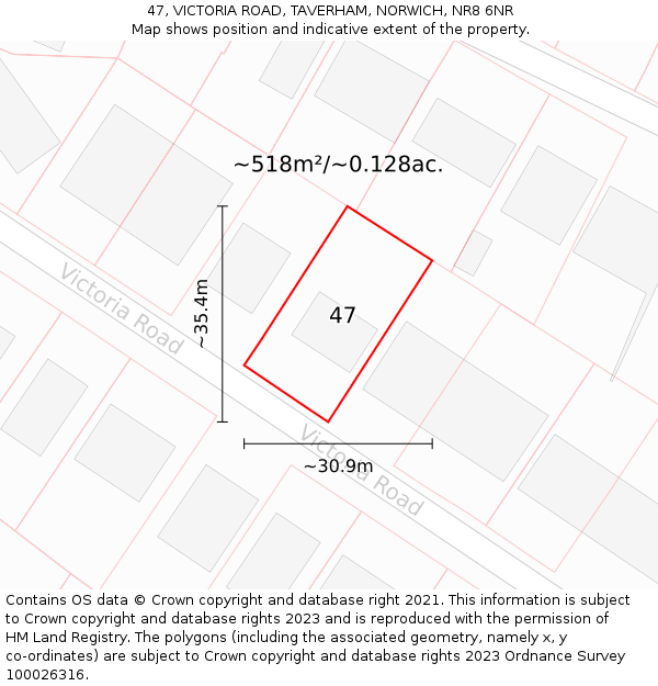 47, VICTORIA ROAD, TAVERHAM, NORWICH, NR8 6NR: Plot and title map