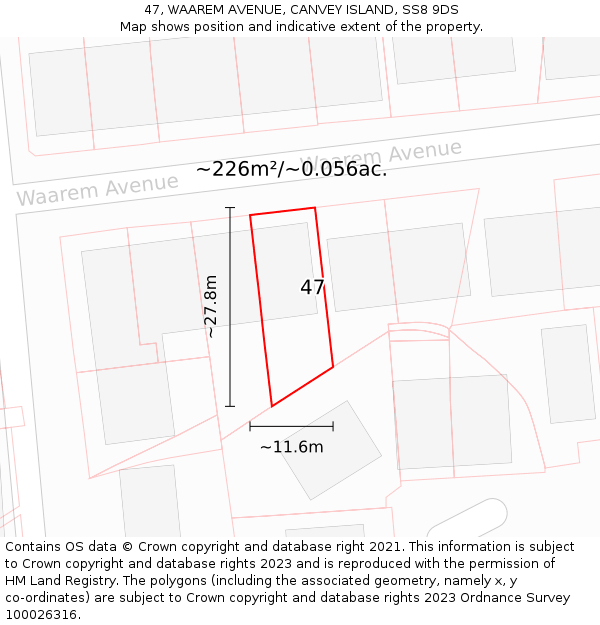 47, WAAREM AVENUE, CANVEY ISLAND, SS8 9DS: Plot and title map
