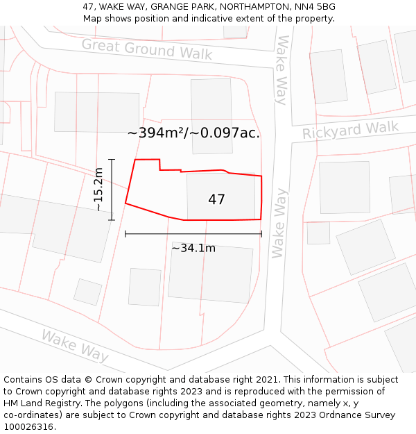 47, WAKE WAY, GRANGE PARK, NORTHAMPTON, NN4 5BG: Plot and title map