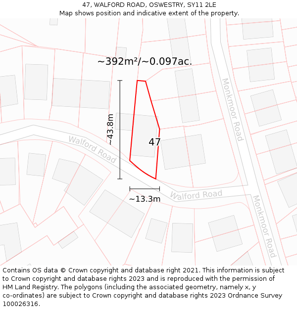 47, WALFORD ROAD, OSWESTRY, SY11 2LE: Plot and title map