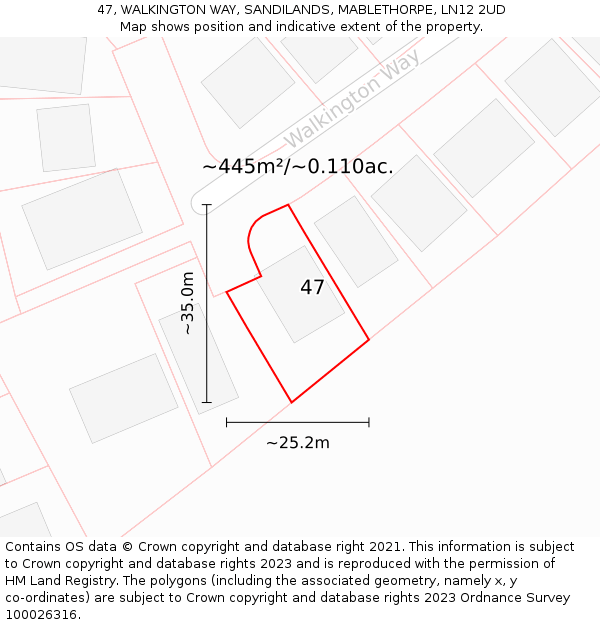 47, WALKINGTON WAY, SANDILANDS, MABLETHORPE, LN12 2UD: Plot and title map