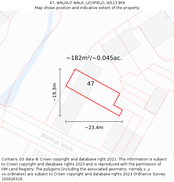 47, WALNUT WALK, LICHFIELD, WS13 8FA: Plot and title map
