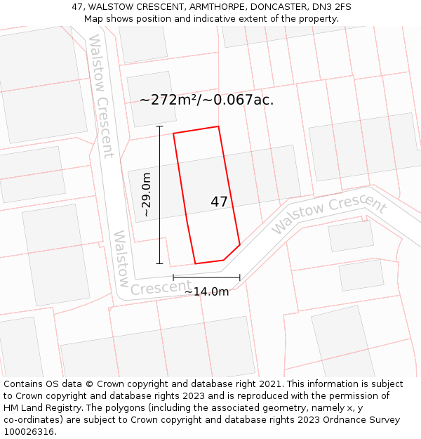 47, WALSTOW CRESCENT, ARMTHORPE, DONCASTER, DN3 2FS: Plot and title map