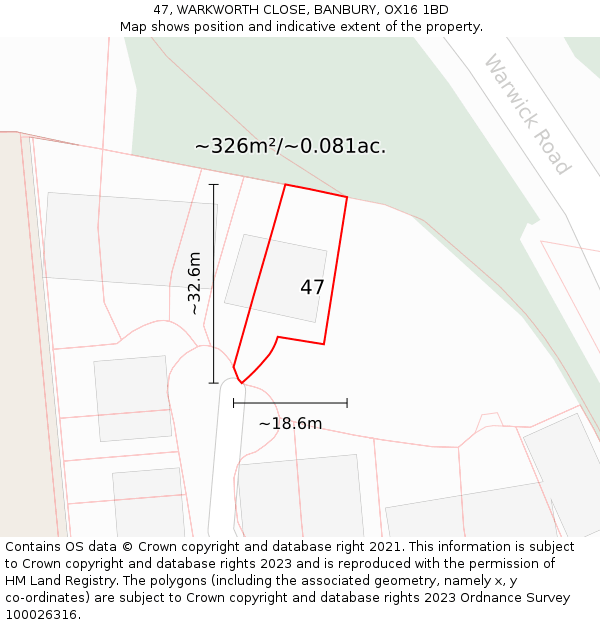 47, WARKWORTH CLOSE, BANBURY, OX16 1BD: Plot and title map