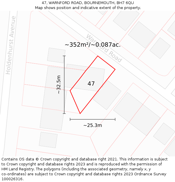47, WARNFORD ROAD, BOURNEMOUTH, BH7 6QU: Plot and title map