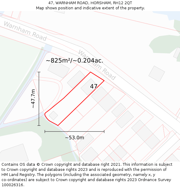 47, WARNHAM ROAD, HORSHAM, RH12 2QT: Plot and title map