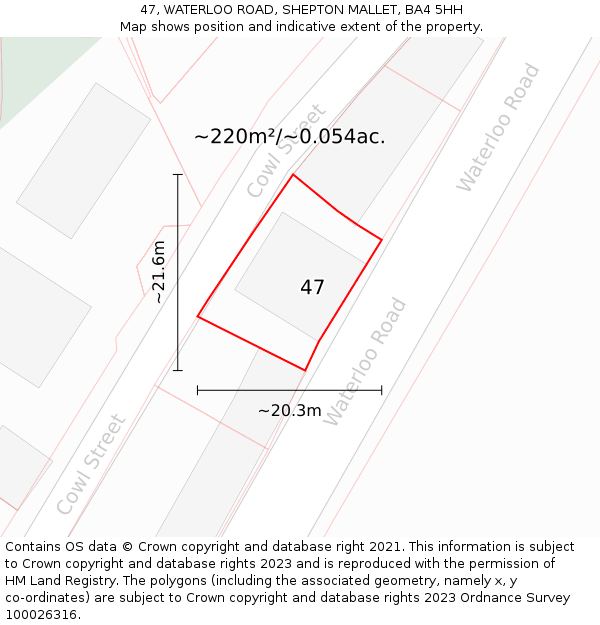47, WATERLOO ROAD, SHEPTON MALLET, BA4 5HH: Plot and title map