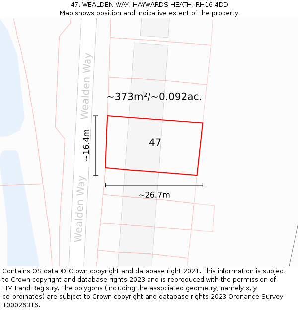 47, WEALDEN WAY, HAYWARDS HEATH, RH16 4DD: Plot and title map
