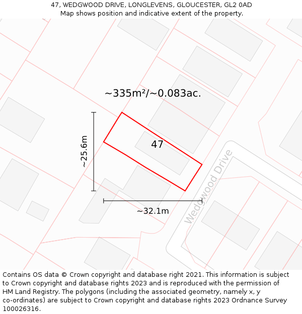 47, WEDGWOOD DRIVE, LONGLEVENS, GLOUCESTER, GL2 0AD: Plot and title map