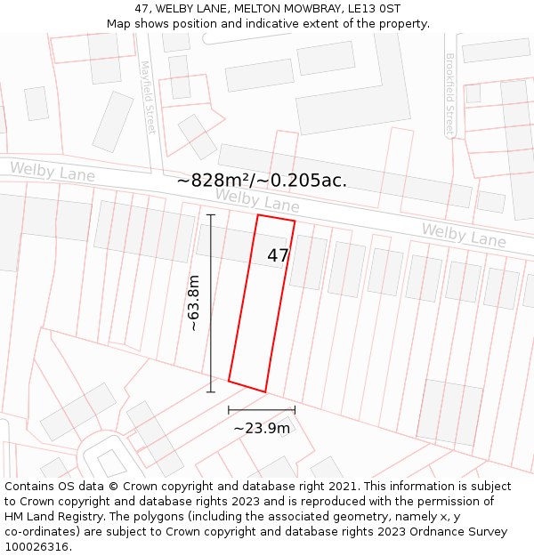 47, WELBY LANE, MELTON MOWBRAY, LE13 0ST: Plot and title map