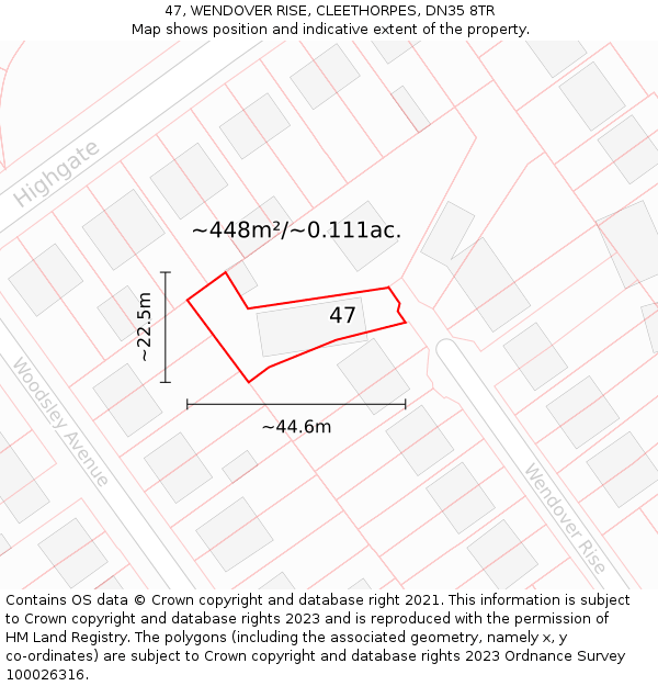 47, WENDOVER RISE, CLEETHORPES, DN35 8TR: Plot and title map