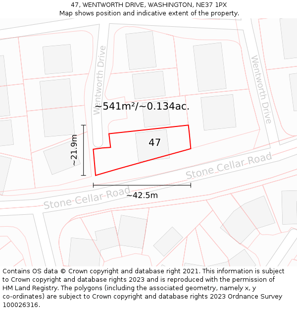 47, WENTWORTH DRIVE, WASHINGTON, NE37 1PX: Plot and title map