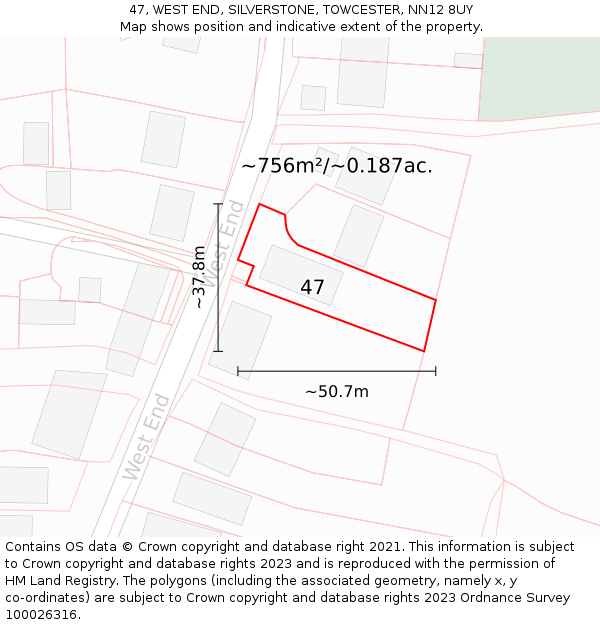 47, WEST END, SILVERSTONE, TOWCESTER, NN12 8UY: Plot and title map