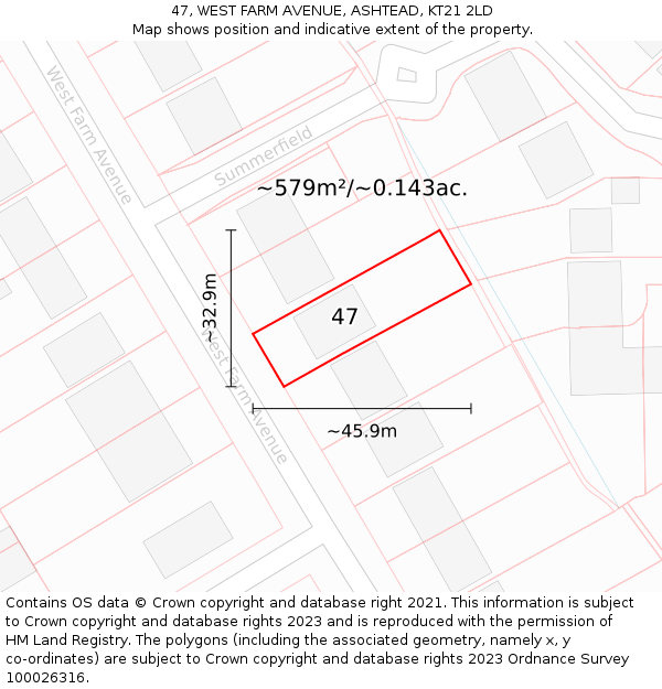 47, WEST FARM AVENUE, ASHTEAD, KT21 2LD: Plot and title map