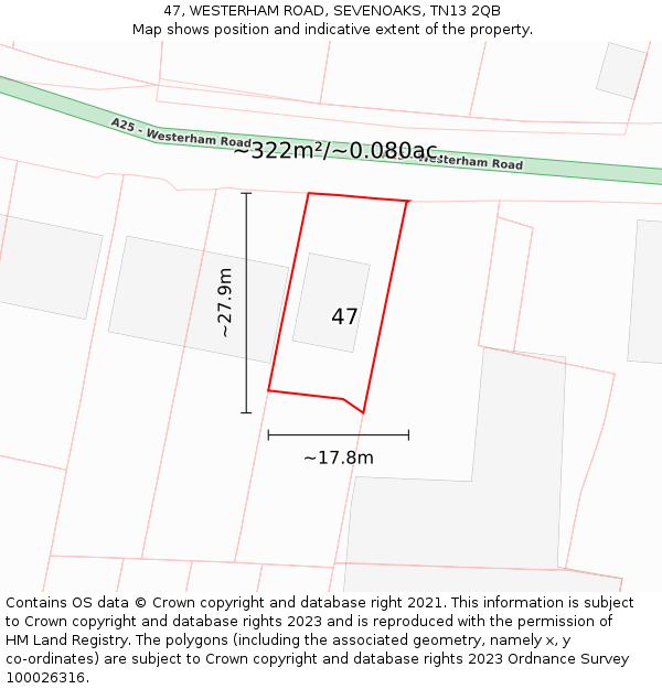 47, WESTERHAM ROAD, SEVENOAKS, TN13 2QB: Plot and title map