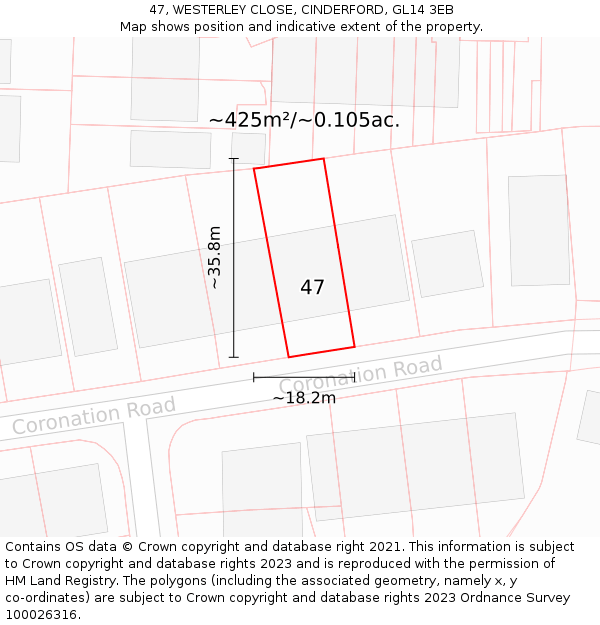 47, WESTERLEY CLOSE, CINDERFORD, GL14 3EB: Plot and title map