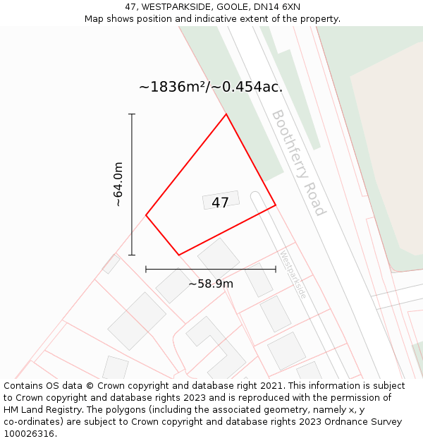 47, WESTPARKSIDE, GOOLE, DN14 6XN: Plot and title map