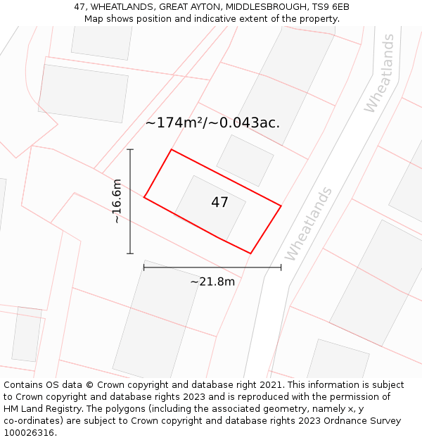 47, WHEATLANDS, GREAT AYTON, MIDDLESBROUGH, TS9 6EB: Plot and title map