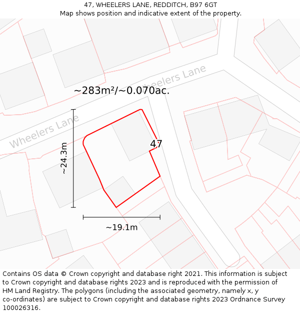47, WHEELERS LANE, REDDITCH, B97 6GT: Plot and title map